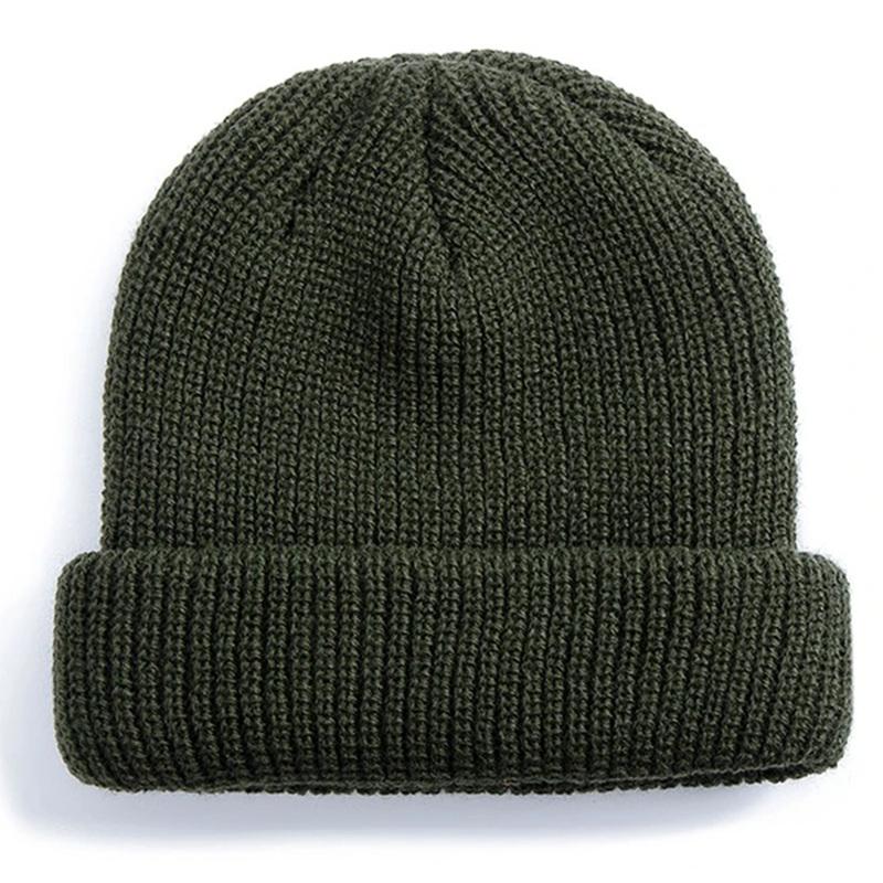 Unisex Autumn Winter Ribbed Knitted Hat Soft Cuffed Short Melon Cap Men Women Navy Style Beanie Hat