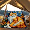 1pc Ginger Cat Art Print Print Outdoor Blanket, Lightweight Polyester,