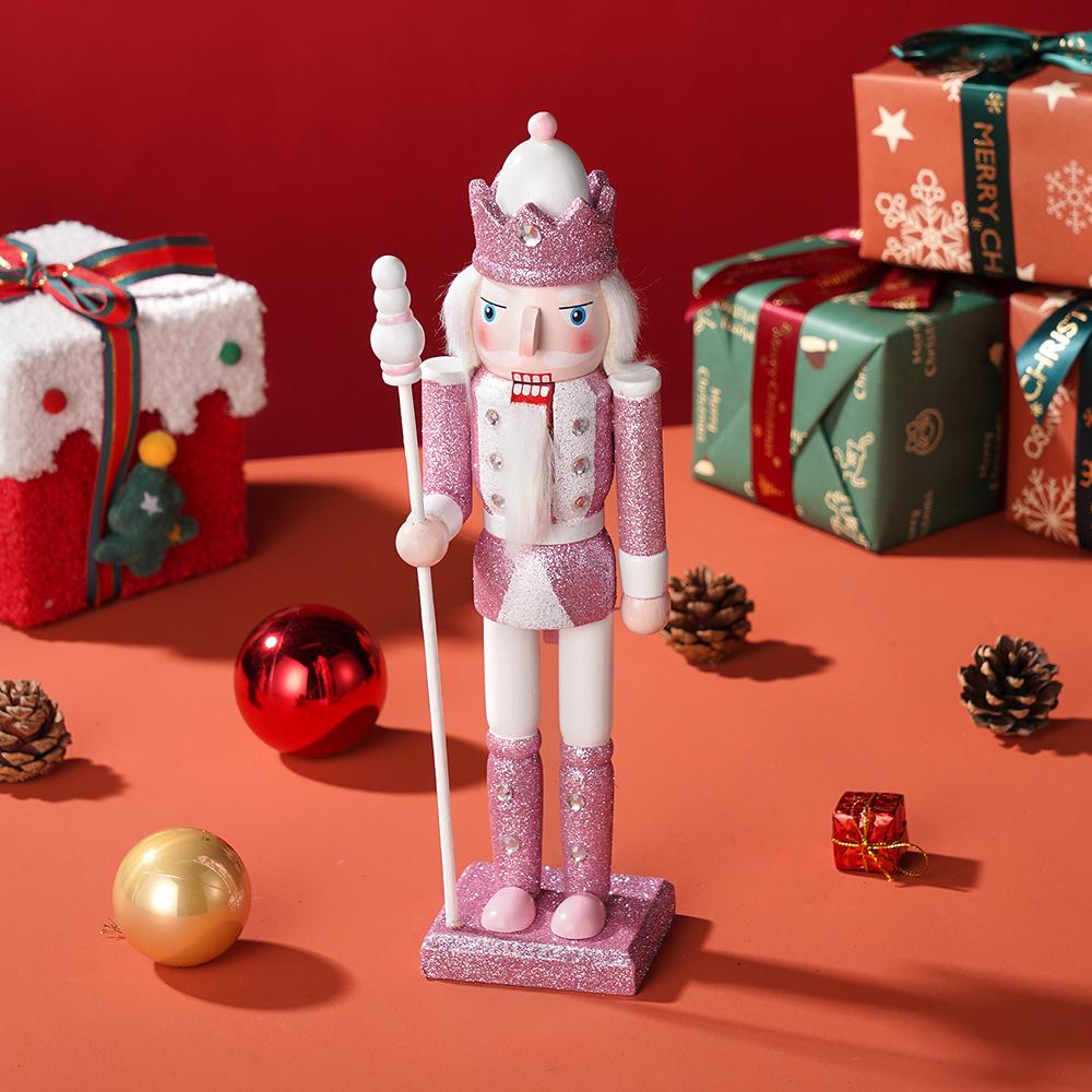 12 cali Różowy Malowany Dziadek do Orzechów Żołnierz Drewniana Ręcznie Robiona Figurka Dekoracja Świąteczna Dekoracja Imprezy Świątecznej Biurko Domowe Prezent dla Przyjaciół