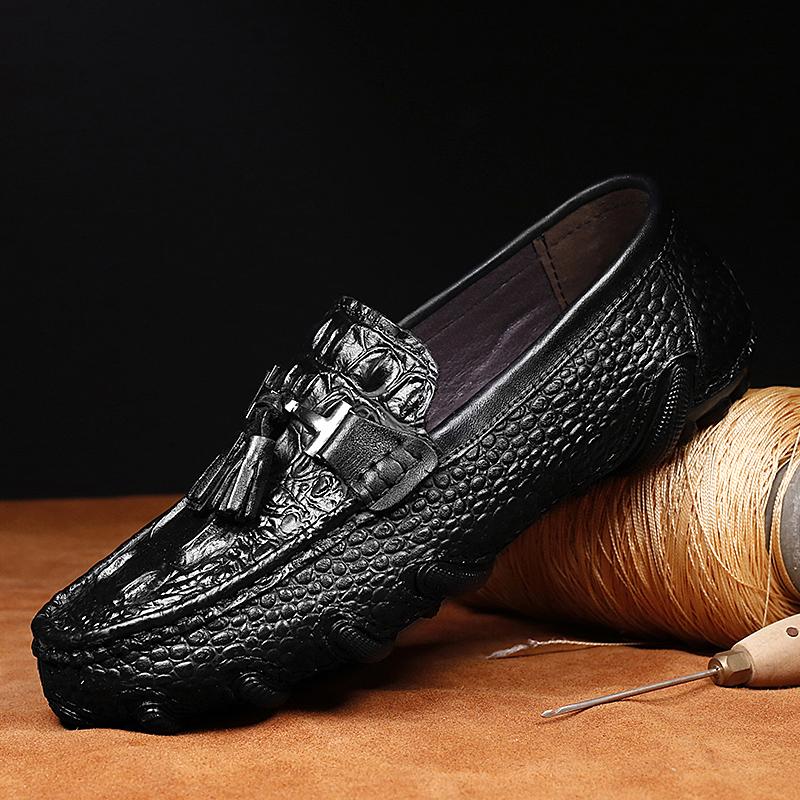 

Мода Роскошь Новая Натуральная Кожа Мужская Обувь Толстая Подошва Мокасины в Стиле Крокодил Мужские Лоферы Модная Мужская Плоская Классическая Обувь для Вождения 38