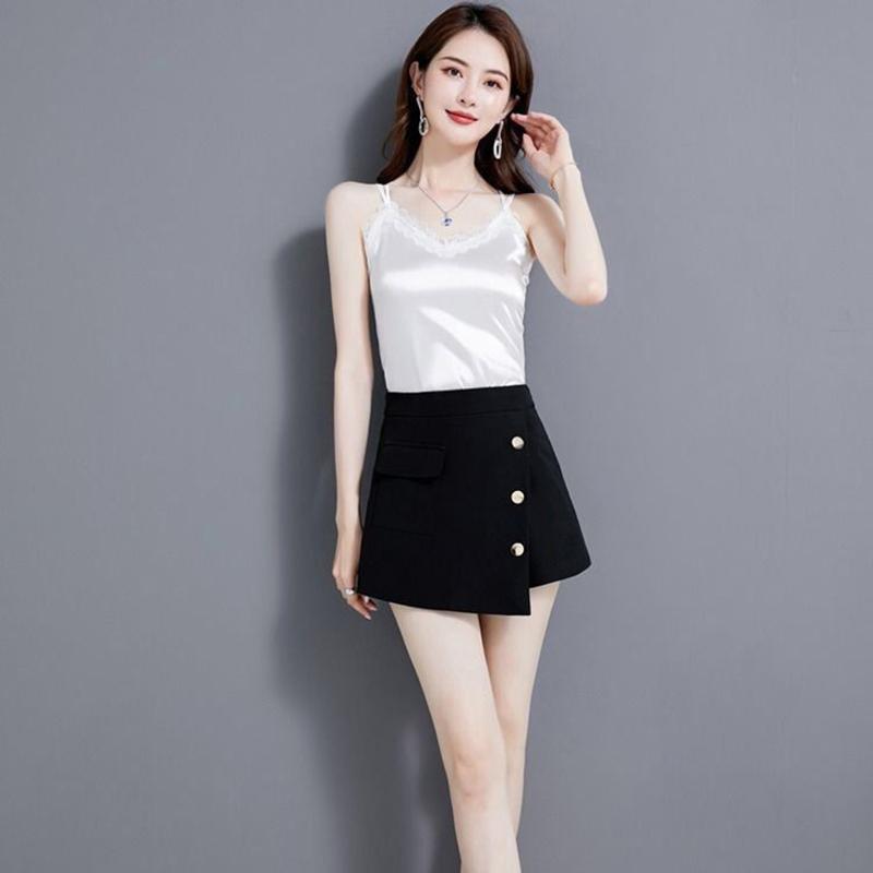 Spring and Summer Black Lace Imitation Silk Sling Women's Thin Suits Wear Outer Vests and Inner Vests Sleeveless Bottoming Shirt Top