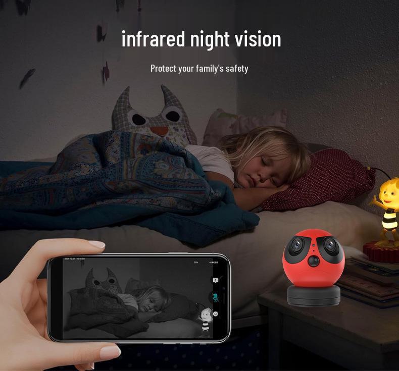 Dual Lens Indoor Baby Monitor with Remote Alarm and Wide Angle Camera