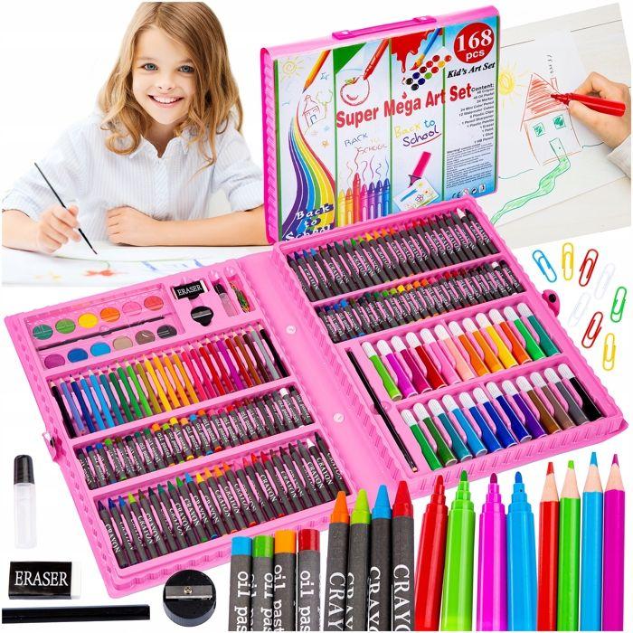 Kinderplay Coffret Artistique 168 Pièces Enfant Avec Valise Crayons Feutres Peintures (KP6842)