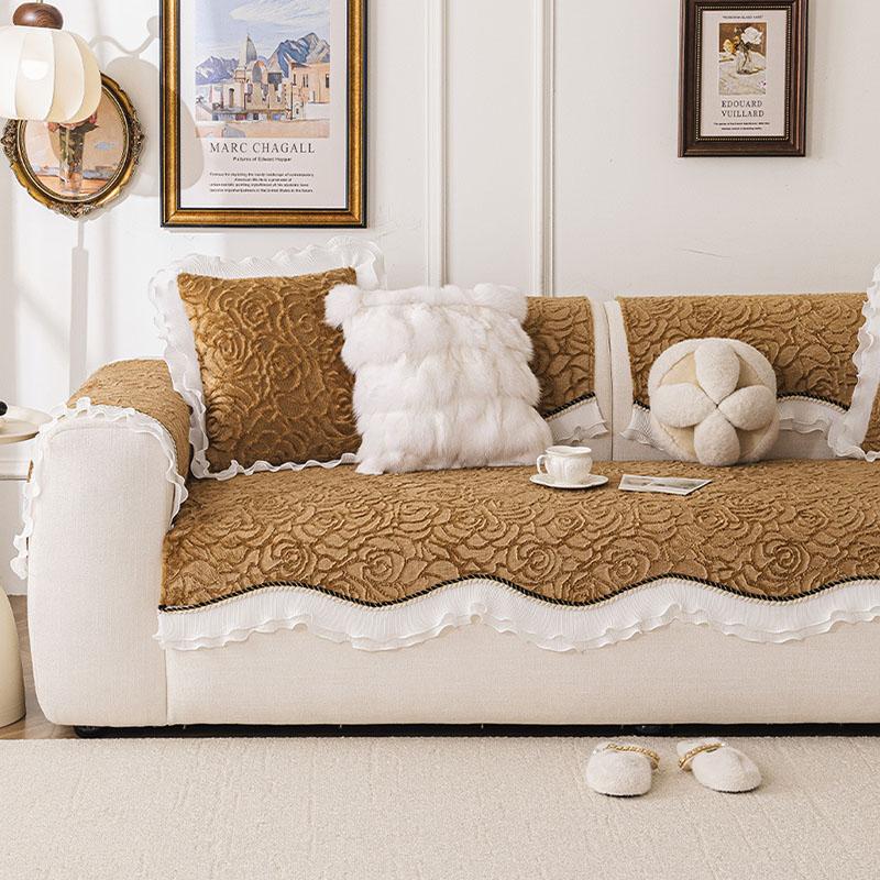 New Rose Velvet Jacquard Sofa Cover Retro Irregular Sofa Cushion For Autumn Winter Non-Slip Full Cover Furniture Protector