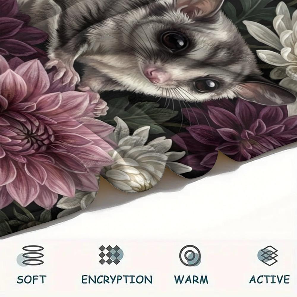 1PC Dark Floral Wildlife Print FlAannel Blanket, High quality Comfortable for All Seasons, Home Decor, Warmth and Comfort
