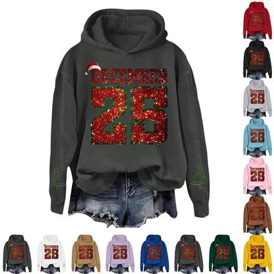 Ladies Fashion Casual Long Sleeve Printed Round Neck Hoodie Pullover Top
