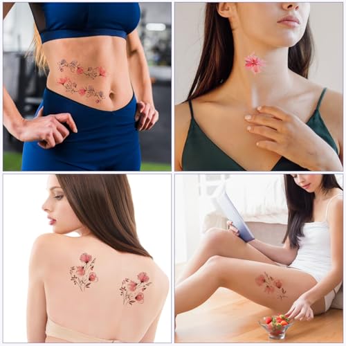 JJUNW 20 Sheets Watercolor Flower Temporary Tattoos, Waterproof Realistic Fake Tattoos for Adults, Floral Skin Stickers for Arm Ankle Body Art