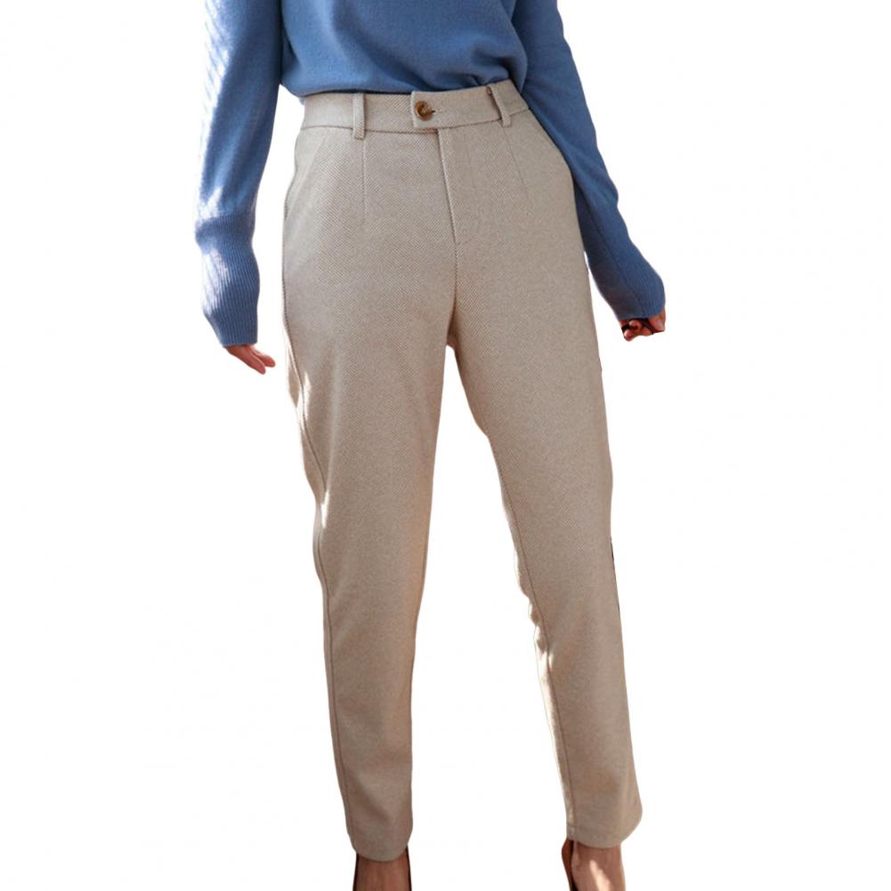 

Женские универсальные рабочие брюки, стильные женские брюки с высокой талией для осени и зимы с застежкой-молнией на пуговицы, ширинка в елочку, шерстяная ткань S абрикосовый