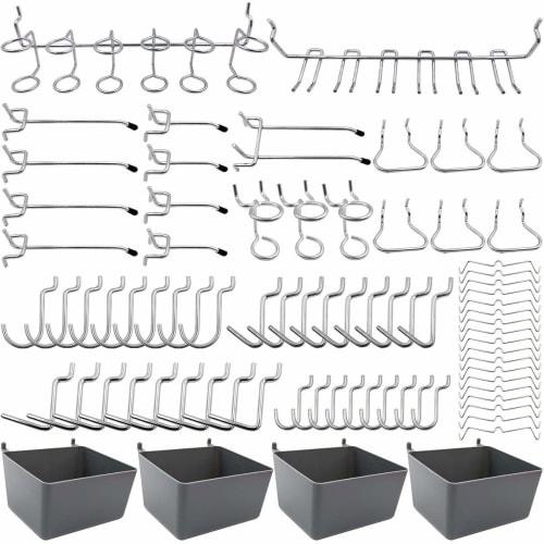 ZOYUBS Punching Board Hooks, 25mm Hole Pitch, Silver, Easy Installation, Set of 80, for Perforated Boards, T-Shaped Hanging Racks, Mesh Hooks, and Hoo