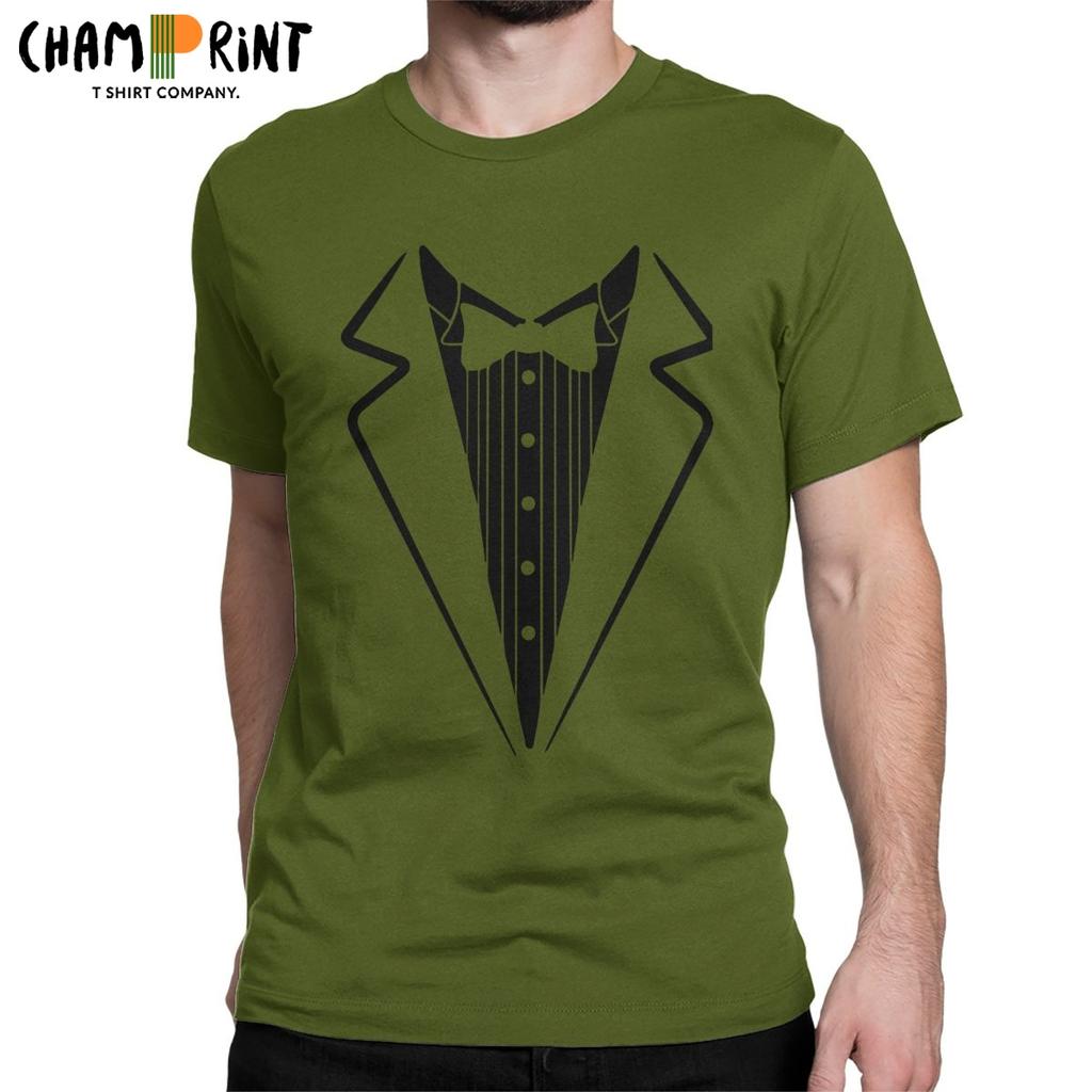 Men T Shirt Fake Bow Tie Tuxedo Novelty Cotton Tee Shirt Short Sleeve T Shirts Crewneck