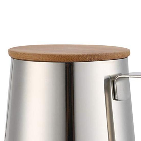 FUN COFFEE Drip Pot 350ml Narrow Mouth Stainless Steel Coffee Kettle with Lid Kitchen Drip Single Person Coffee Stylish Silver (co-0046)