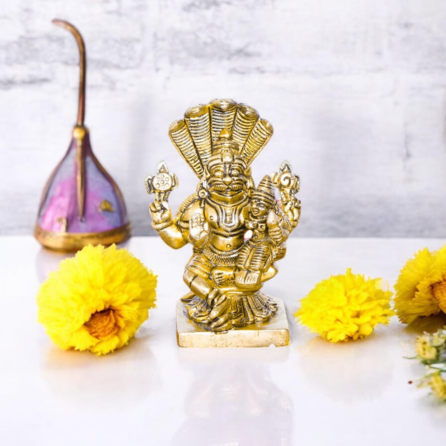 

100% Pure Brass Nag Narasimha Lakshmi Swami, Goddess Lakshmi Statue - 3.35 Inch