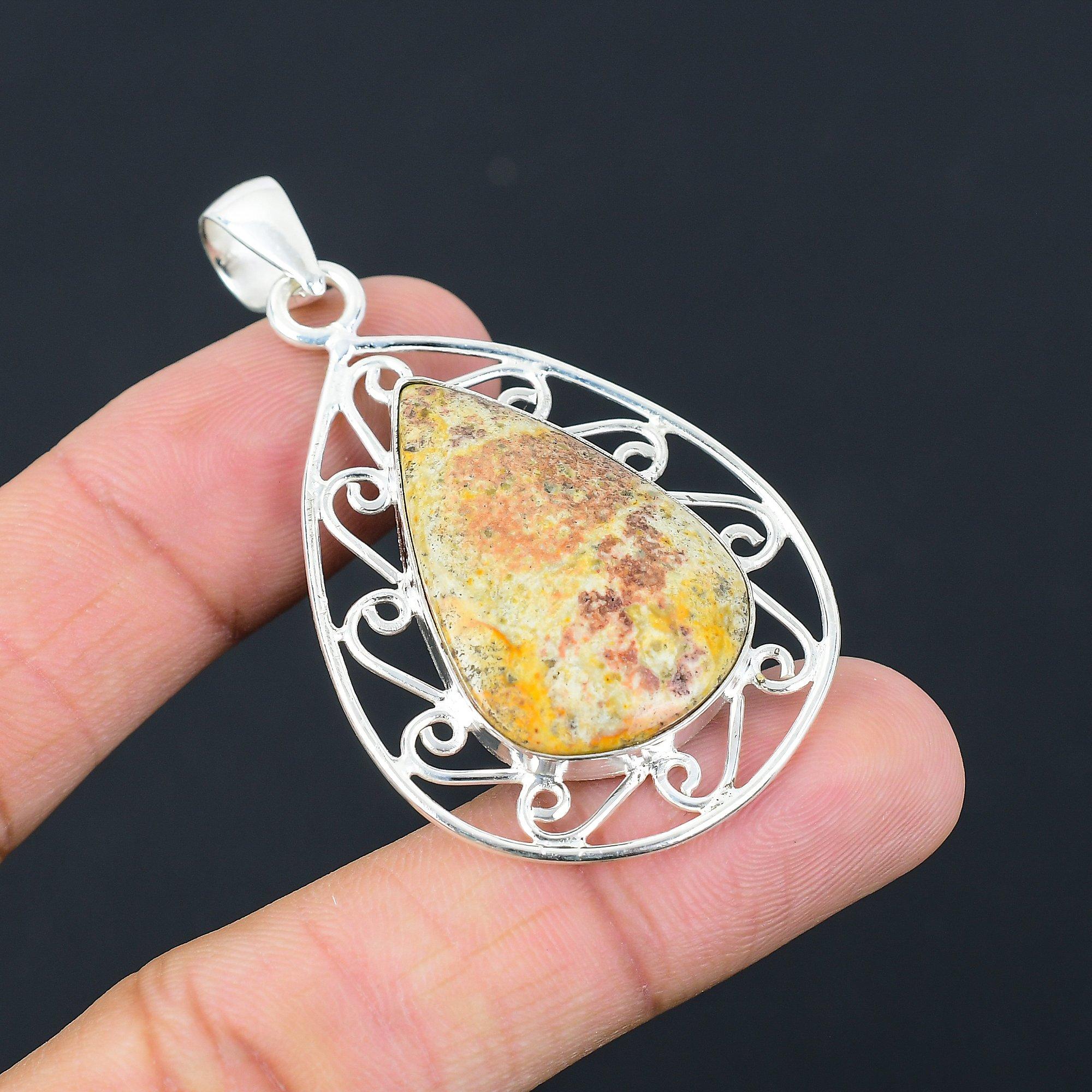 Серебро 925 пробы Груша Камень Яшма Пикассо День рождения Арт-деко Сестра Кулон