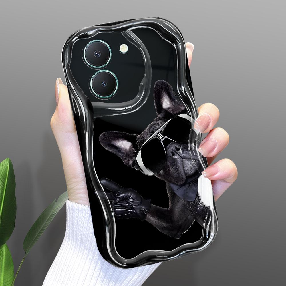 

Милый мультяшный узор, кремовая текстура, мягкий силиконовый чехол с волнистыми краями, чехол для телефона для Vivo Vivo V40 5G чёрный