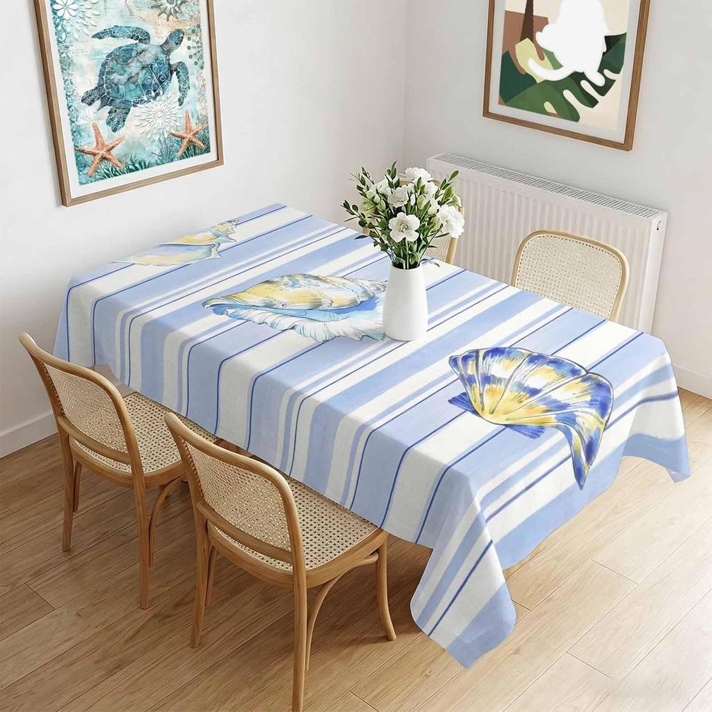 Summer Conch Rectangle Table Cloth for Table Decor Waterproof Machine Washable Reusable Tablecloth for Table Holiday Party
