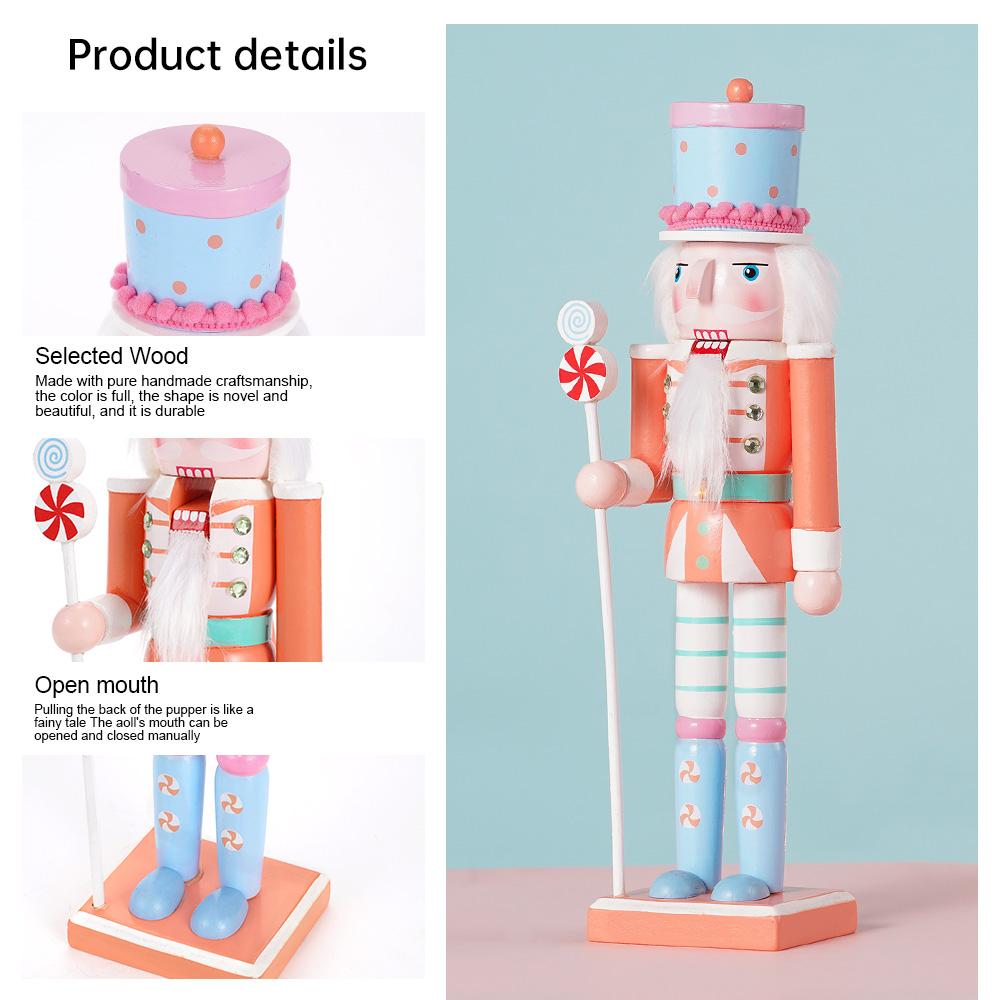 30CM Wooden Nutcracker Ornament Candy Series Soldier Statues Handcraft Doll Toy Home Office Decoration Statues Christmas Gift