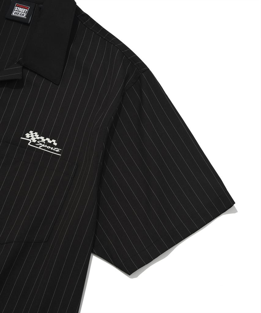 VISION STREETWEAR Vsw Camicia a Righe con Collo Aperto Nera