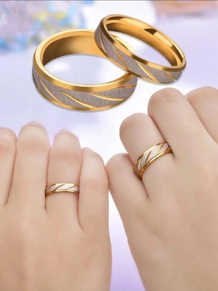 Gold Stripes Couple Rings 6mm 4mm Stainless Steel Contrast Color Jewelry Valentine's Day Gifts