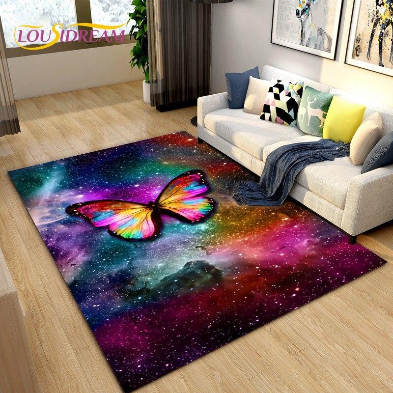 3D barevný koberec Butterfly Flower Area,Koberec do obývacího pokoje Ložnice Pohovka Yoga,Kuchyně Koupelna Rohožka Protiskluzová podložka na podlahu