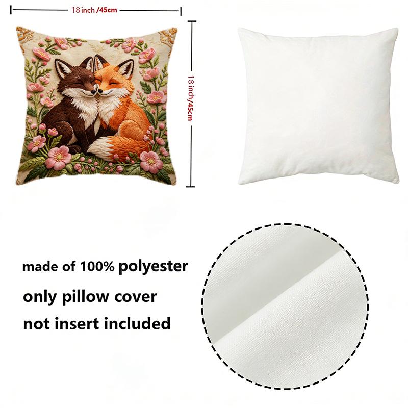 Romantic Floral Fox Couple Throw Pillow Covers Pattern Cushion Cover Suitable for Sofa Bedroom Car Pillow Cover