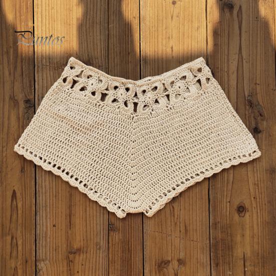 Women Swimming Trunks Sexy Beach Bikini Bottoms Handmade Hollow Crochet Knitted Swimming Shorts Beachwear