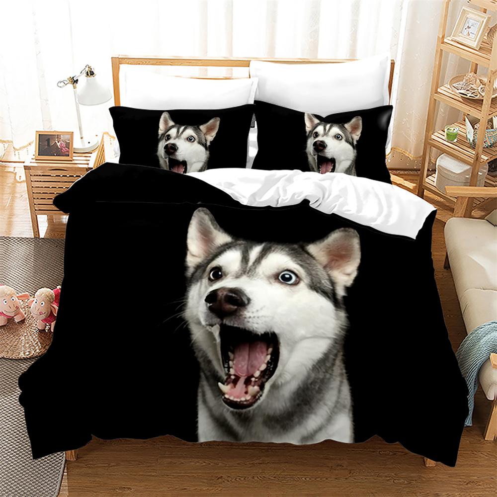 3D Dog Printed Duvet Cover Set King Queen Full Size Kids Teens Boys Bedding Set Black Cute Pet Puppy Polyester Comforter Cover