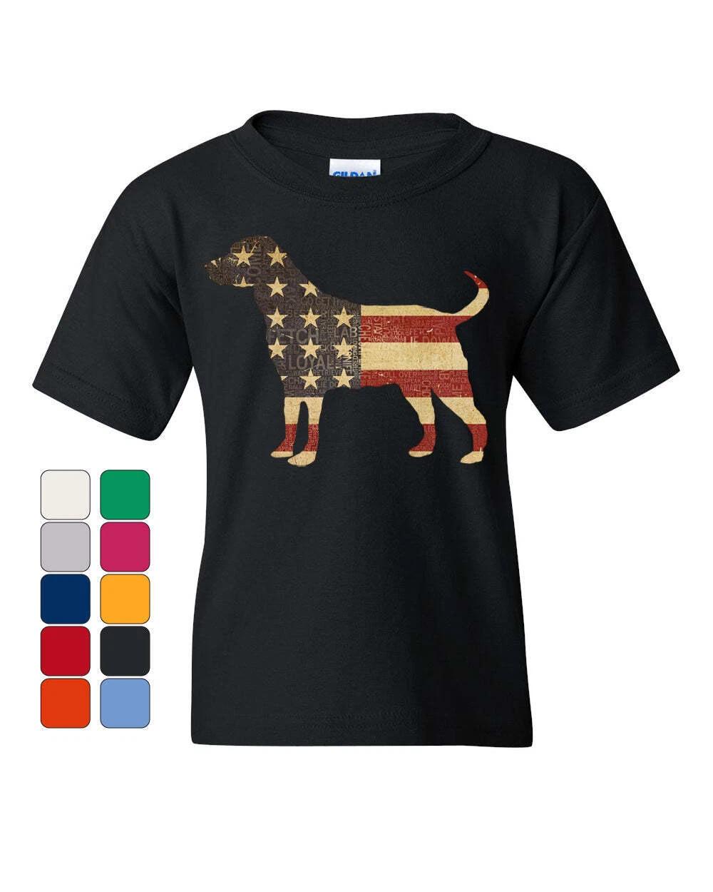 

American Dog Youth kids boys T-Shirt Stars and Stripes Retriever Bulldog Pitbull Kids Tee 140