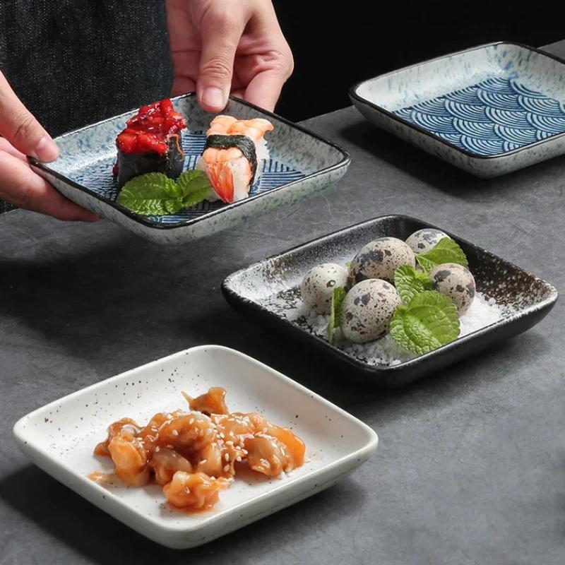 5 Inchs Ceramic Square Disc Japanese Style Cuisine Dining Plate Household Fruit Dish Snack Dipping Sauce Plate Sushi Cutlery
