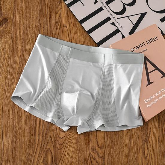 Men Boxer Briefs Mid-rise Elastic Waistband Breathable Mesh Shorts Underwear Solid Color U-Convex