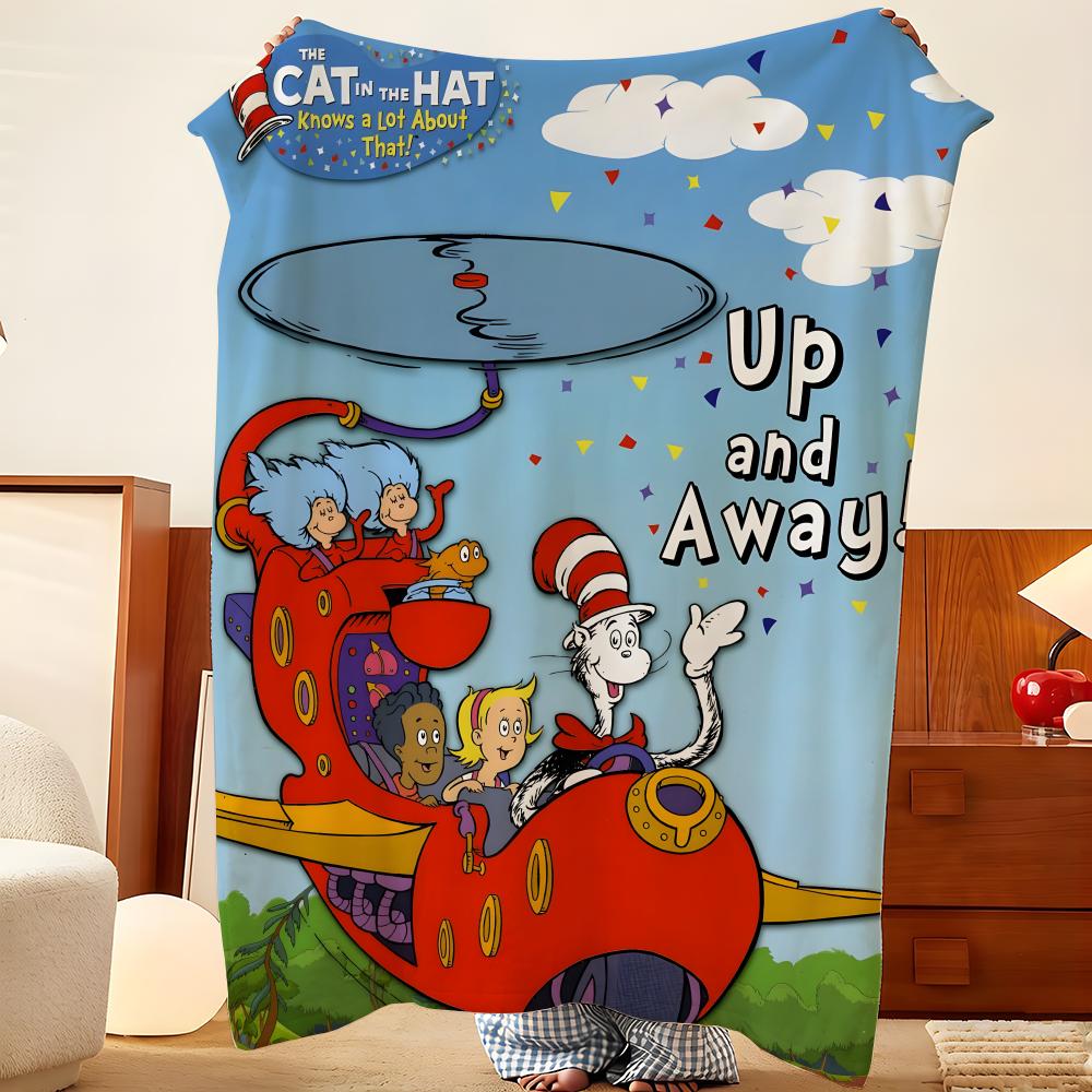 Book T-The Cat in the H-Hat Throw Flannel Throw Blanket, Lightweight Cozy, Durable Washable cute Cool