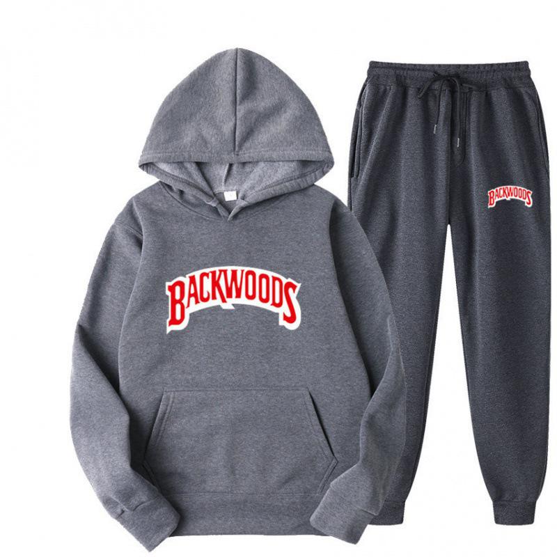 2024 Spring/Autumn BACKWOODS Men s Hip Hop Print Sportswear Hoodie Set L темно серый