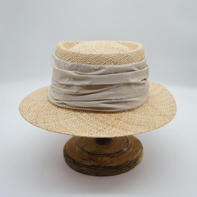 Japanese Retro Small Brim Natural Treasure Grass Flat Top Top Top Hat Women'S Summer Sunshade Vacation Beach British Straw Hat Elegant
