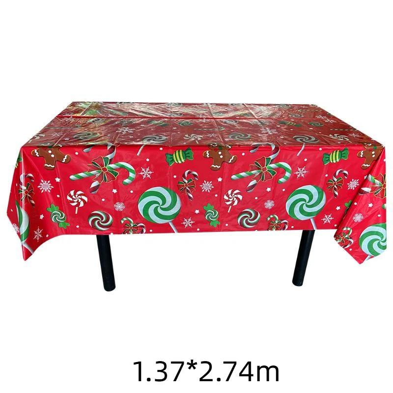 Disposable Christmas Plastic Tablecloth Snowman Tree Print Waterproof Oil Proof for Restaurant Holiday Dinner Decorations