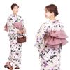 Fuuka Yukata Set with Separate One Size Fits Gardenia and Made in Wisteria X14H27B255 Women's Two-Piece Obi, All, White-Purple (Heko Obi, Japan,