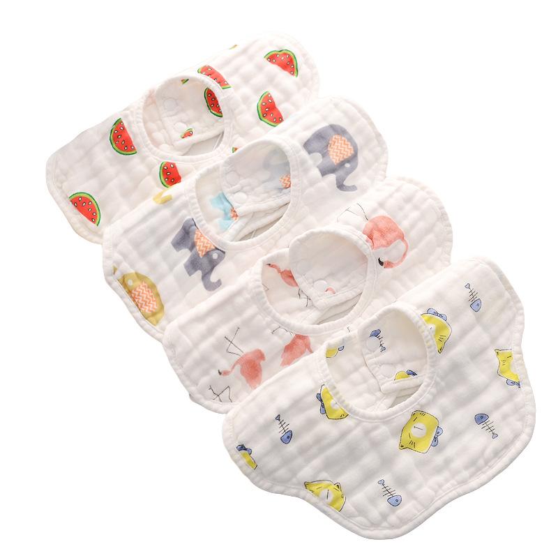 Class A Pure Cotton Gauze Baby Bibs Newborn Anti Spit Up Side Open 360 Degree Petal Shape Large Size Baby Drool Bibs