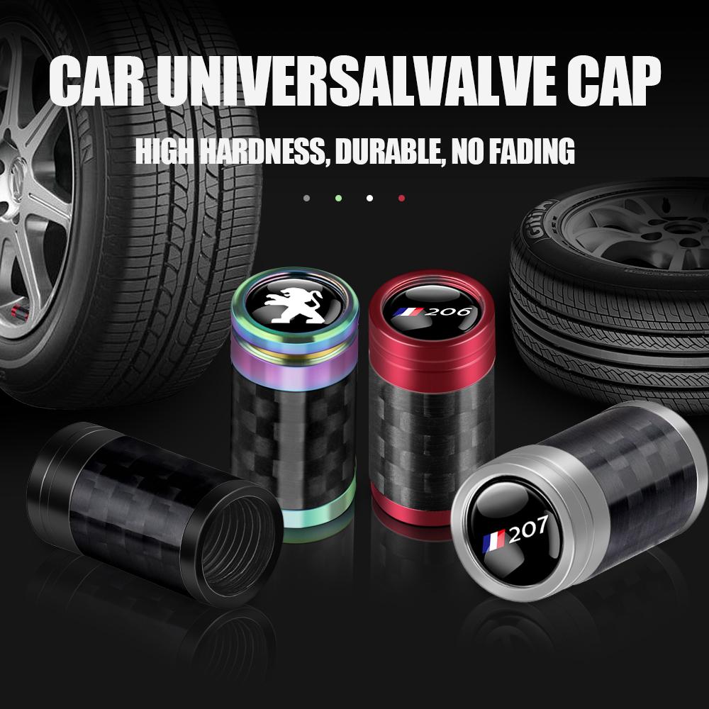 Car Styling 4Pcs Auto Tire Carbon Fiber Metal Valve Caps Badge For Peugeot 206 307 301 308 3008 207 208 407 408 508 2008 107 205