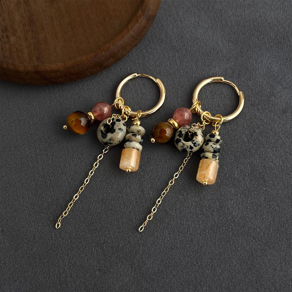 Retro Melaard Tiger's Eye Handmade French Light Luxury Stud Earrings for Women