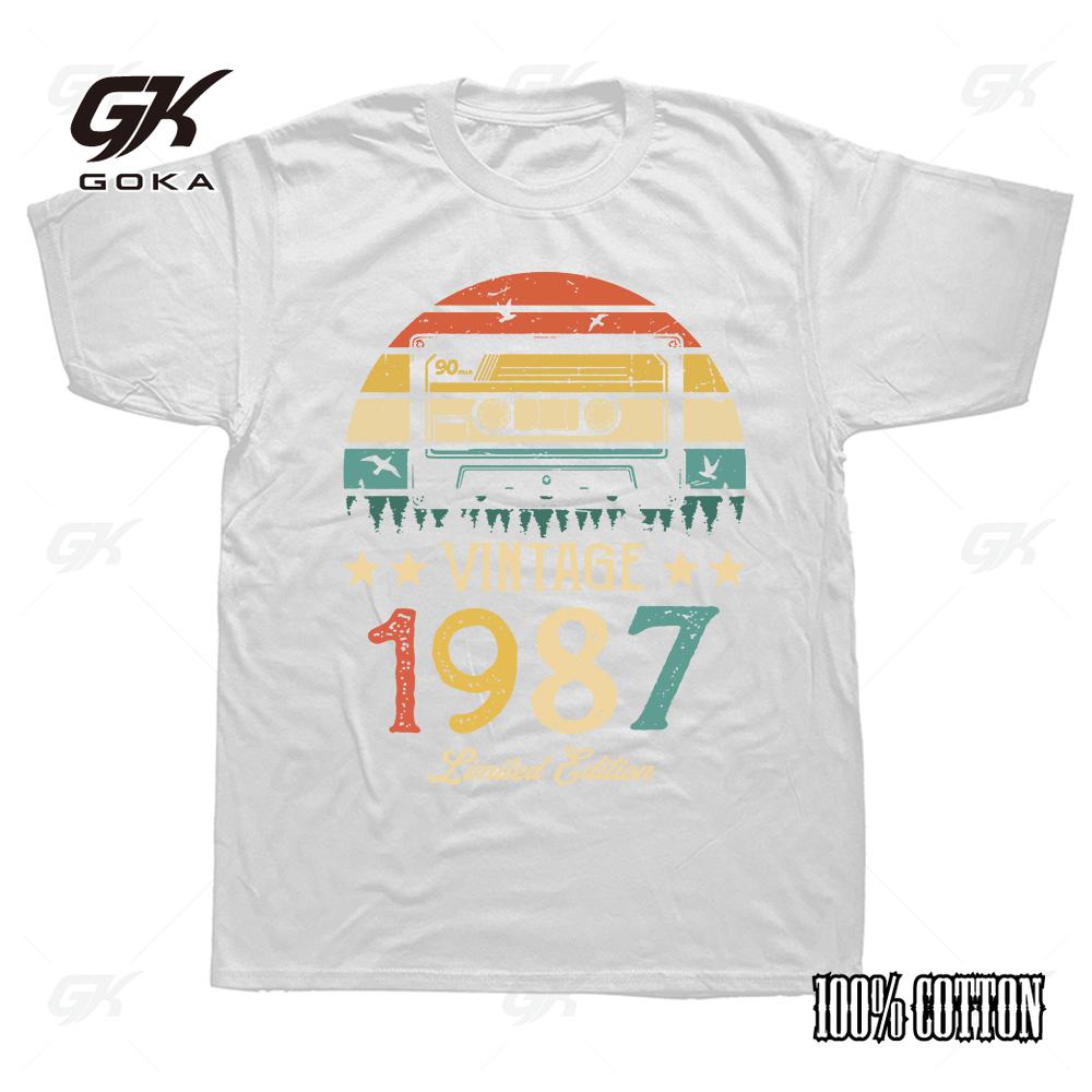 Funny Vintage 1987 Music Cassette 37th Birthday Gifts 37 Years Old Cotton T Shirts Tops Round Neck Short-Sleeve Fashion Tees