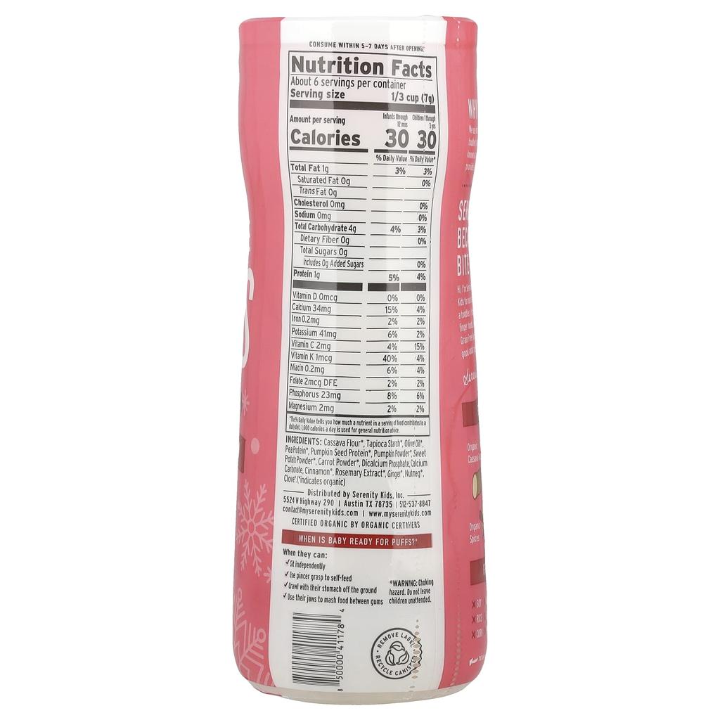 Serenity Kids Grain-Free Puffs, Pumpkin & Cinnamon, 1.5 Oz (42 G)