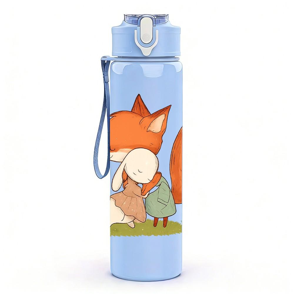 1PC Fox Sitting Grass Scene 750ml Color Plastic Sports Water Bottle Leakproof Flip Straw Lid Suitable for Sports Office Home Use
