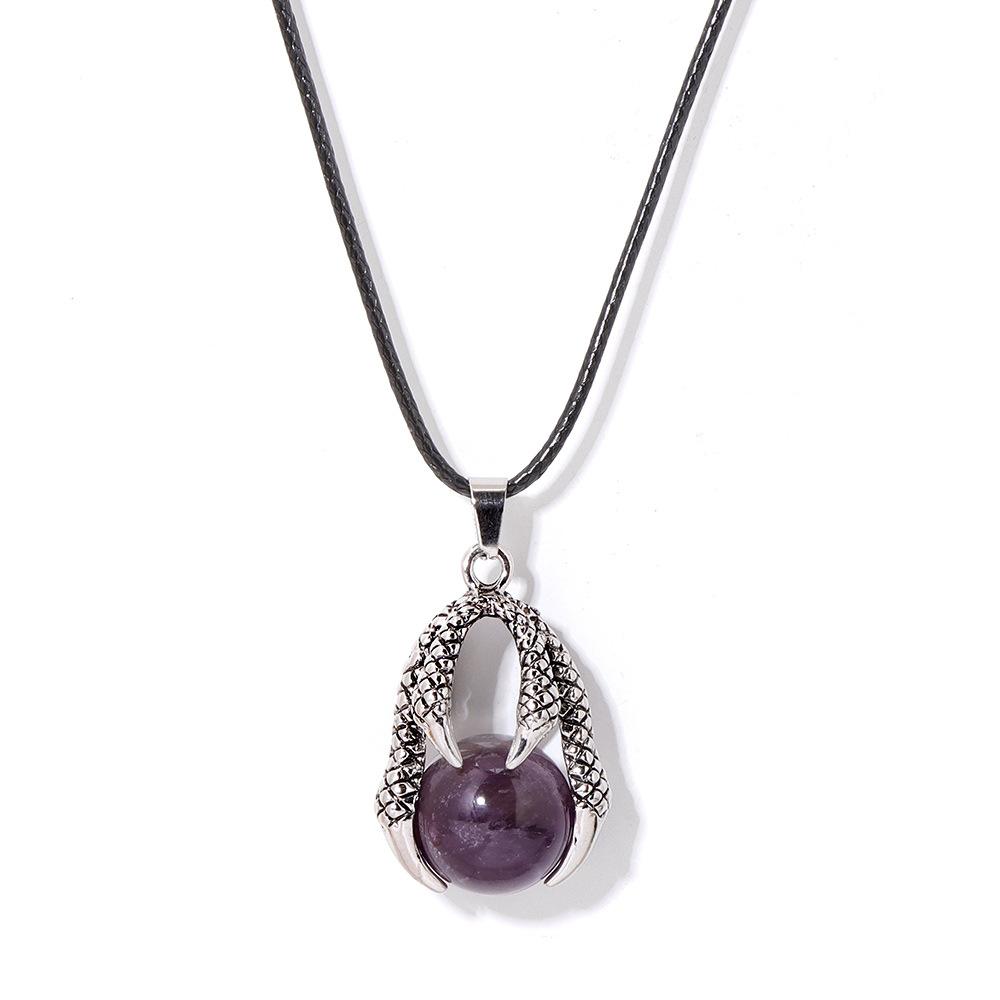Hot Selling Dragon Claw Ball Stone Crystal Necklace European American Trendy Cool Personalized Retro Jewelry Necklace Pendant