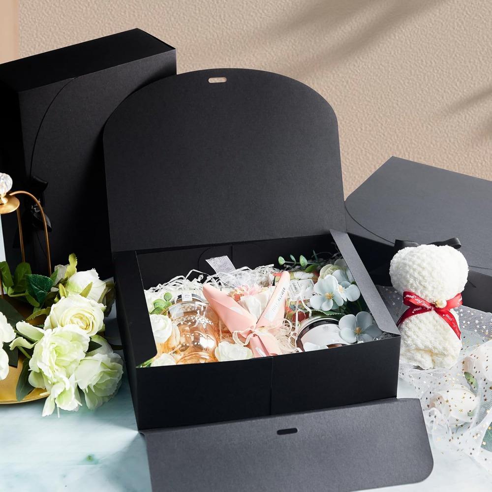 8 cajas de regalo negras con cintas, cajas para propuesta de dama de honor con tapas, cajas cuadradas de lujo para obsequios, cajas de embalaje para regalos, bodas, cumpleaños.