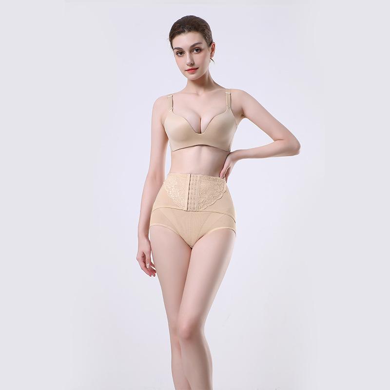 Breasted Belly Pants Women's Hip-lifting Mesh Yarn Breathable Postpartum Belly Body Sculpting Mid-waist Triangle Panties Waist