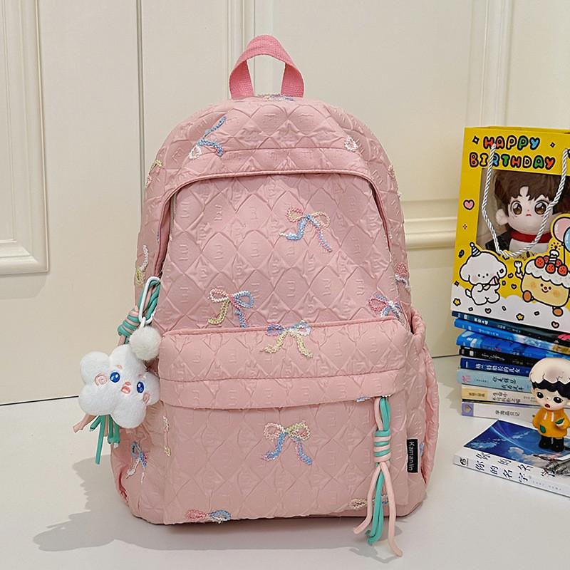 Bowknot Backpack Print With Comfortable Shoulder Straps For School Outings And