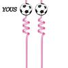 Reusable PET Straw 2Pcs Soccer Theme Spiral Straws, Curved Drinking Washable Straws with Football Charm, World Mug Party Beverage Decor Bendable