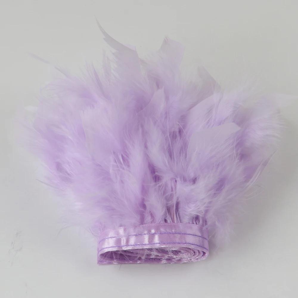 1Meter Multicolor Turkey Feather Trim Fringe Fluffy Stripped Ribbon 10-15cm for Wedding Dress Clothing Crafts Decoration