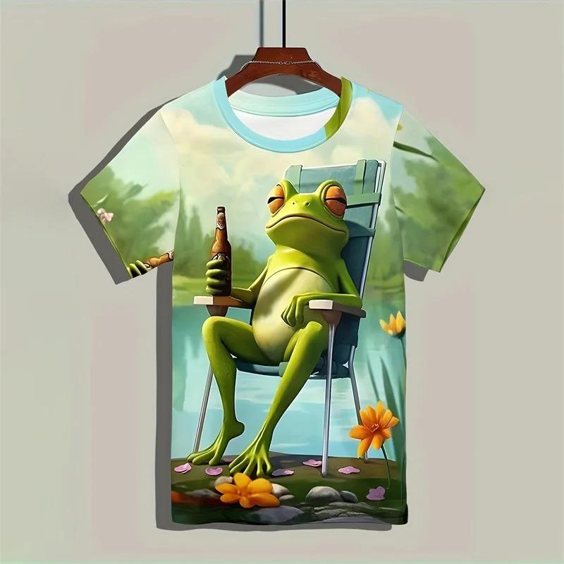 Cartoon 3d Printed Frog O-Neck T-Shirt Men Clothing Animal Frogs Pattern Top Casual Short Sleeves
