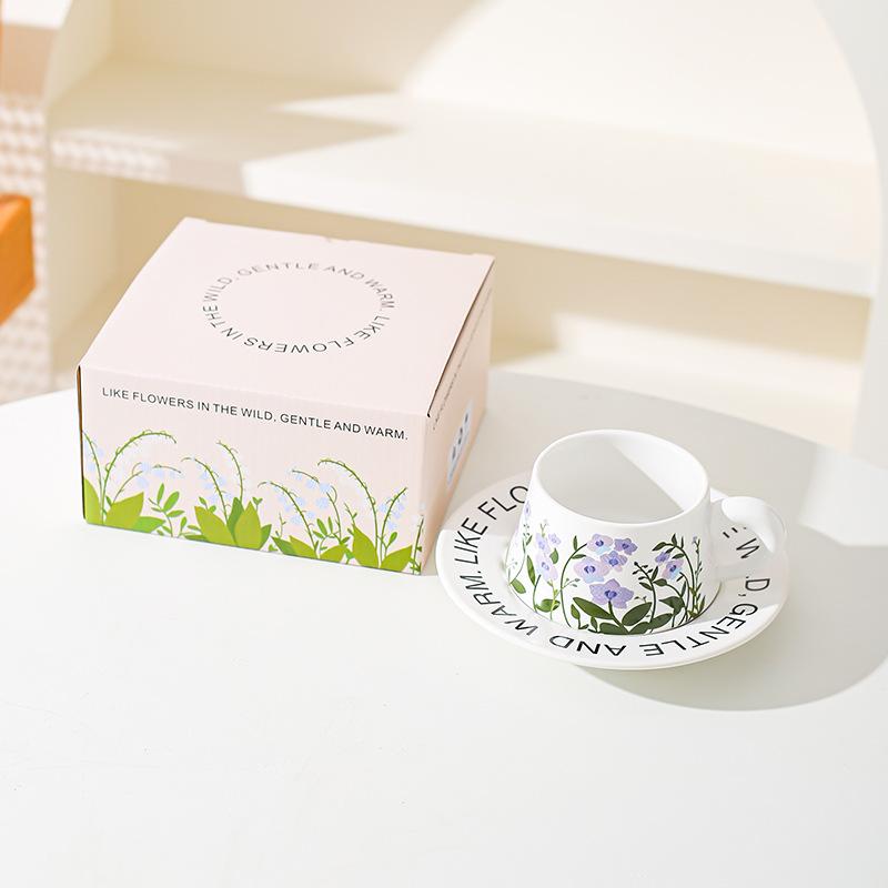 Pastoral Ceramic Coffee Cup and Saucer Set, Afternoon Tea Cup Snack Combination, High-end Sense, Fresh Literary and Romantic