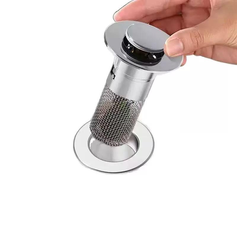 Stainless Steel Mesh Pop Up Sink Drain Assembly For Bathroom Basin Press Type Universal Basin Waste Plug With Filter