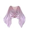 Niche Style V-neck Knot Flared Chiffon Long Sleeves Shirt